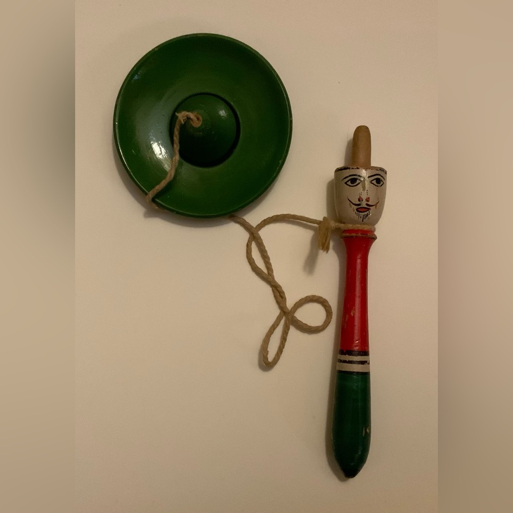 Vintage Wooden Dexterity Toy Man with Hat